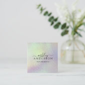 Trendy Holographic Unicorn Makeup Hair Nails Glam Square Business Card (Standing Front)