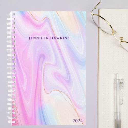 Trendy Holographic Watercolor 2024 Weekly Personal Planner