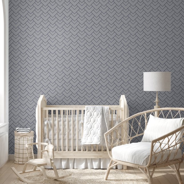 Trendy Home Decor Navy Blue gray geometric pattern Wallpaper (Kids)