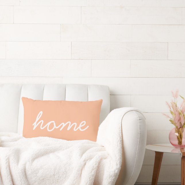 Trendy Home Quote Peach White Stylish Script Cute  Lumbar Pillow (Couch)