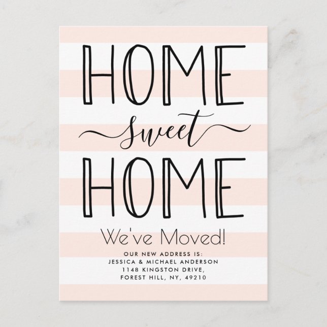 Trendy Home Sweet Home Typography Blush Moving Announcement Postcard (Front)