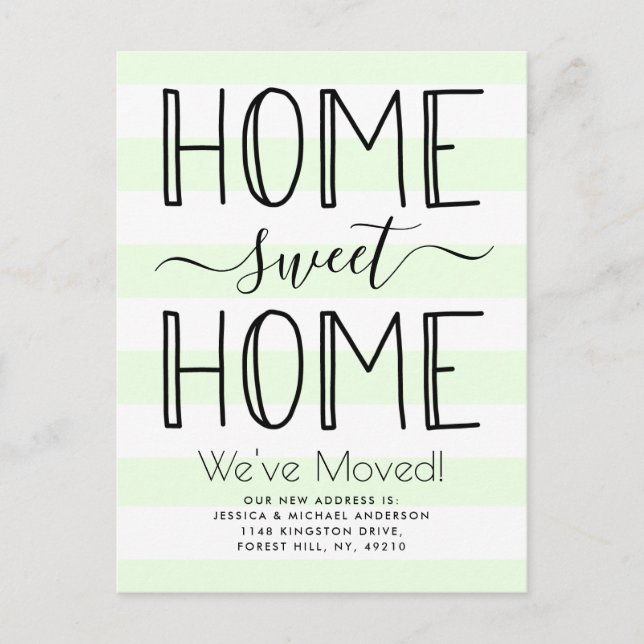 Trendy Home Sweet Home Typography Mint Moving Announcement Postcard (Front)