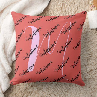 Trendy Hot Coral Pillow with Name & Monogram