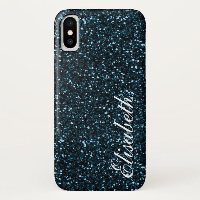 Trendy Hot dark blue printed glitter personalized Case-Mate iPhone Case (Back)