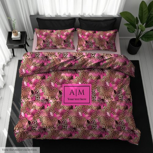Trendy Hot Magenta pink Gold Leopard Duvet Cover