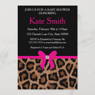Trendy Hot Pink and Black Leopard Bow Baby Shower Invitation