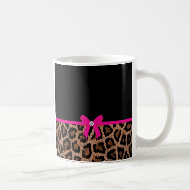 Trendy Hot Pink and Black Leopard Bow Coffee Mug (Right)