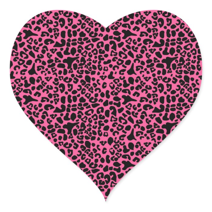 Trendy Hot Pink And Black Leopard Print Heart Stickers