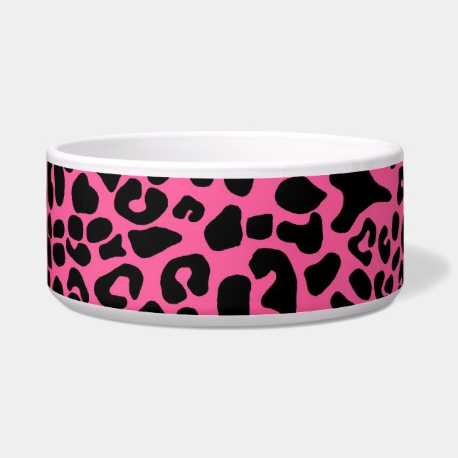 Trendy Hot Pink and Black Modern Leopard Print Bowl (Front)