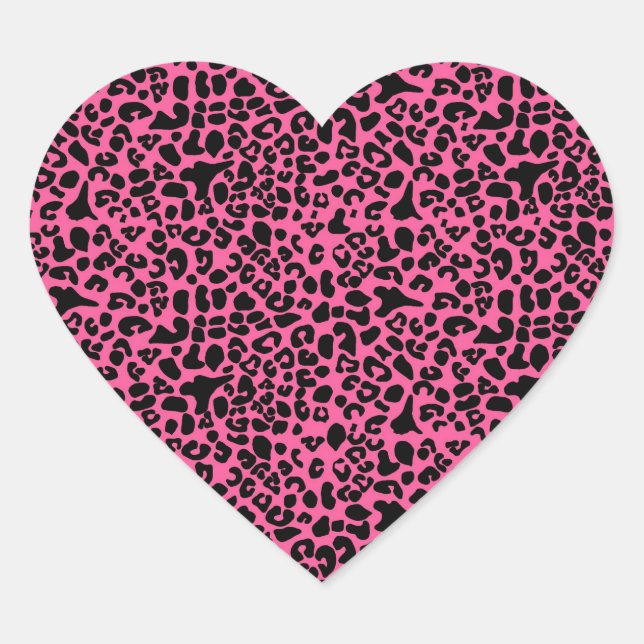 Trendy Hot Pink and Black Modern Leopard Print Heart Sticker (Front)