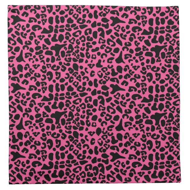 Trendy Hot Pink and Black Modern Leopard Print Napkin (Front)