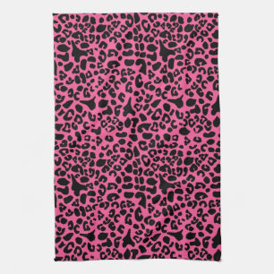 Trendy Hot Pink and Black Modern Leopard Print Towel