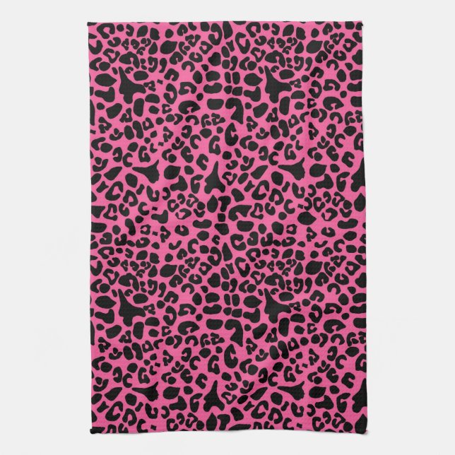 Trendy Hot Pink and Black Modern Leopard Print Towel (Vertical)