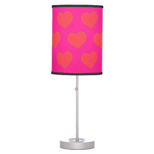 Trendy Hot Pink and Orange Glitter Heart  Table Lamp