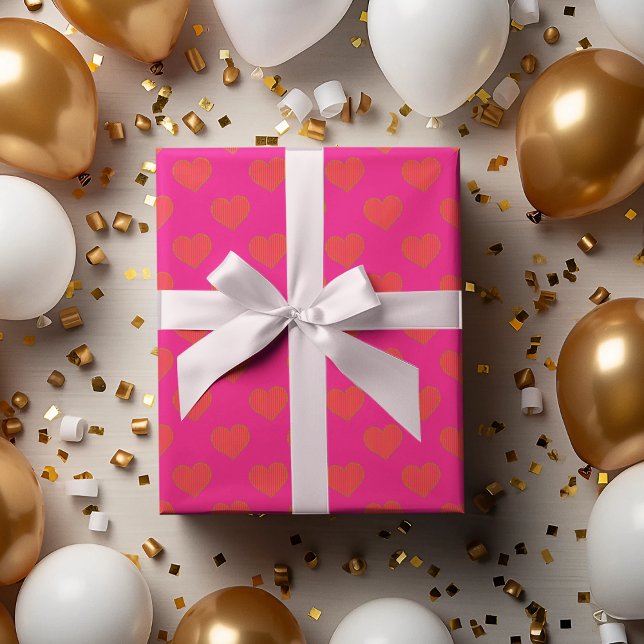 Trendy Hot Pink and Orange Glitter Heart  Wrapping Paper Sheets (Creator Uploaded)