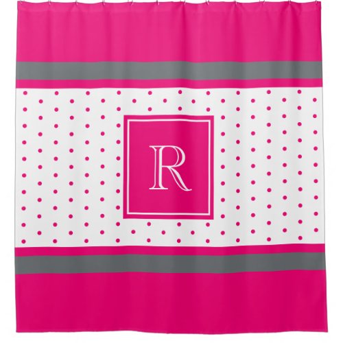Trendy Hot Pink and Silver Striped Monogrammed Shower Curtain