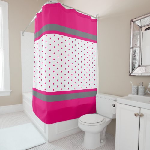 Trendy Hot Pink and Silver Stripes Shower Curtain