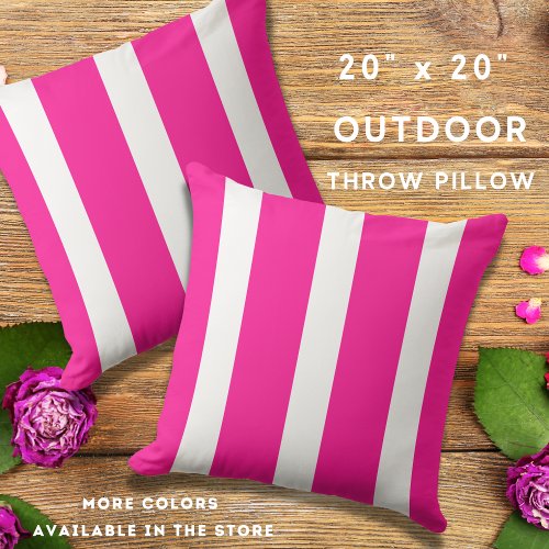 Trendy Hot Pink And White Cabana Stripe  Outdoor Pillow