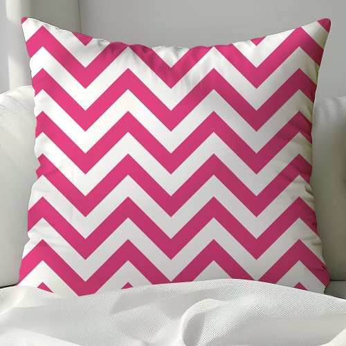 Trendy Hot Pink and White Chevron Stripes Throw Pillow
