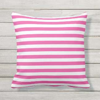 Trendy Hot Pink And White Striped Outdoor Pillow