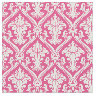 Trendy Hot Pink Baroque Damask Pattern Fabric