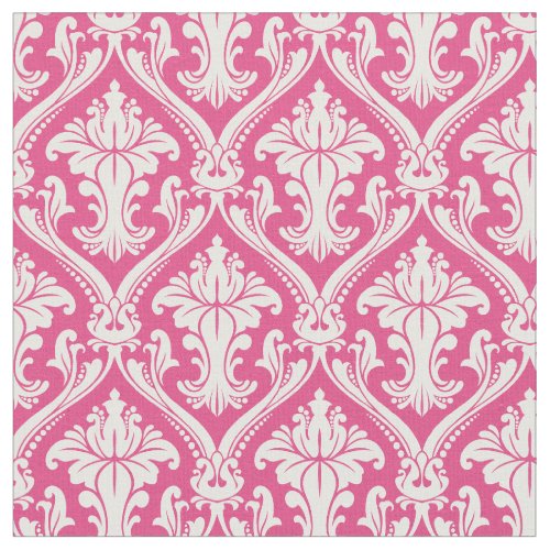 Trendy Hot Pink Baroque Damask Pattern Fabric