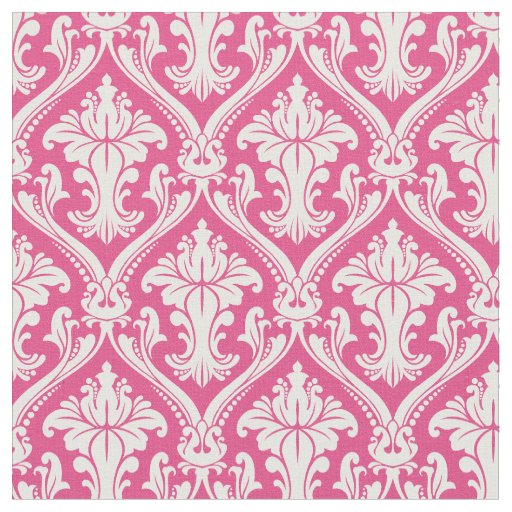 Trendy Hot Pink Baroque Damask Pattern Fabric