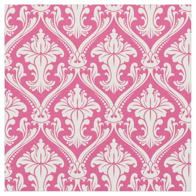 Trendy Hot Pink Baroque Damask Pattern Fabric (Close Up)