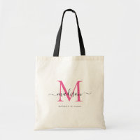 Trendy Hot Pink Black Monogram Initial Script Name