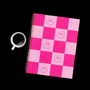 Trendy Hot Pink Checkered & Happy Smile Notebook