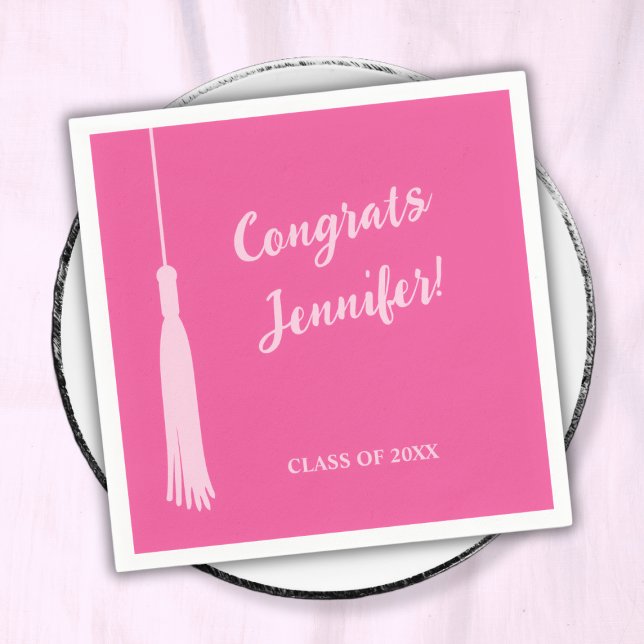 Trendy Hot Pink Chic 2024 Grad Tassel Graduation  Napkins (Trendy Hot Pink Chic 2024 Grad Tassel Graduation Napkins)