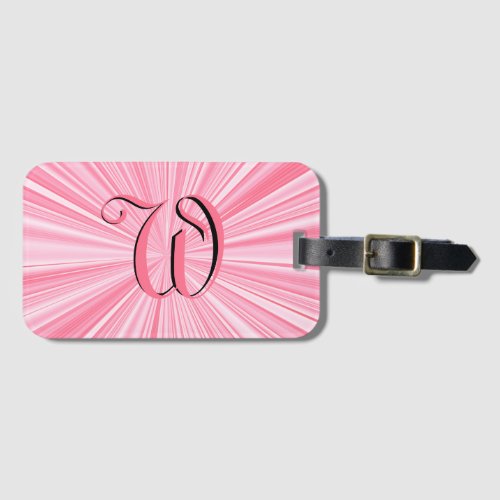 Trendy Hot Pink Color Burst Monogram Initial Luggage Tag