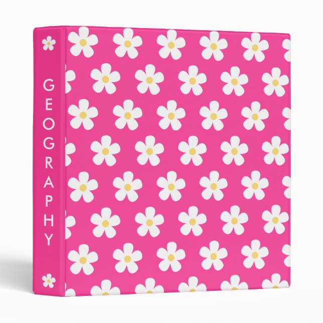 Trendy Hot Pink Daisy 3 Ring Binder (Front/Spine)