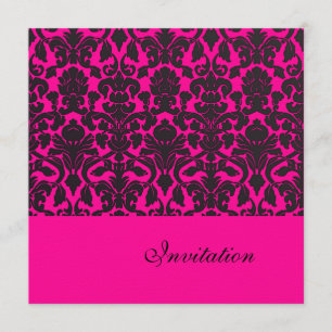 Trendy Hot Pink Damask Wedding Invitations