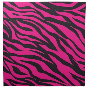 Trendy Hot Pink Fuchsia Black Zebra Stripes Print Cloth Napkin by PrettyPatternsGifts at Zazzle