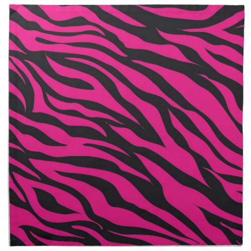 Trendy Hot Pink Fuchsia Black Zebra Stripes Print Cloth Napkin