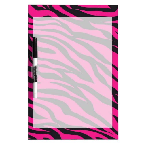 Trendy Hot Pink Fuchsia Black Zebra Stripes Print Dry_Erase Board