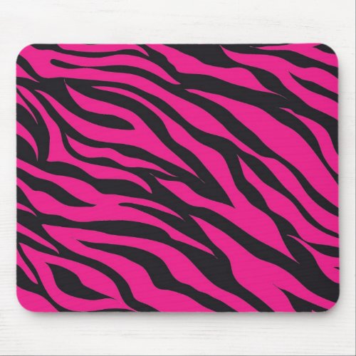 Trendy Hot Pink Fuchsia Black Zebra Stripes Print Mouse Pad