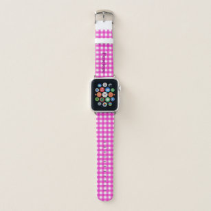 Trendy Hot Pink Gingham Add Your Name Apple Watch Band