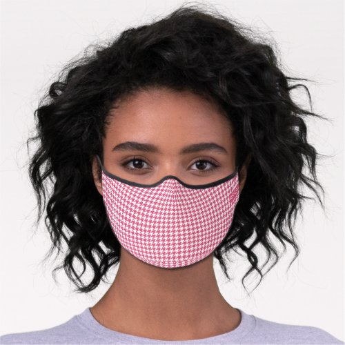 Trendy Hot Pink HoundsTooth Pattern Monogrammed Premium Face Mask