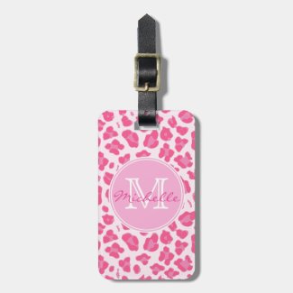 Trendy Hot Pink Leopard Print | Monogram Luggage Tag