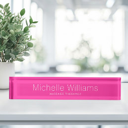 Trendy hot pink modern minimal desk name plate
