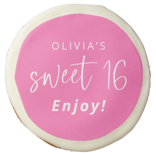 Trendy Hot Pink Name Sweet 16 Birthday Party Sugar Cookie