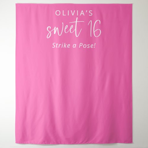 Trendy Hot Pink Name Sweet 16 Party Backdrop