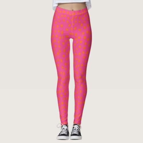 Trendy Hot Pink  Orange Dots Leggings