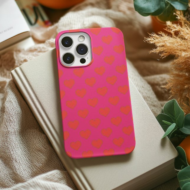 Trendy Hot Pink & Orange Heart Case-Mate iPhone Case (Creator Uploaded)