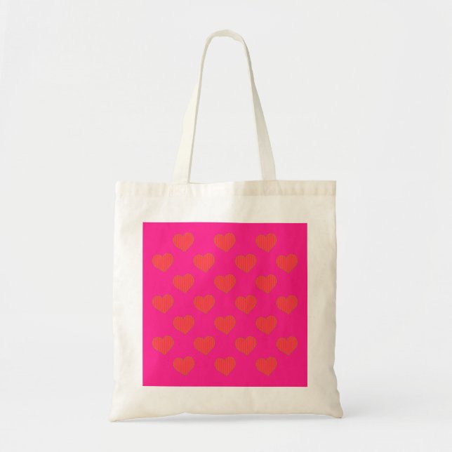 Trendy Hot Pink & Orange Heart Pattern Tote Bag (Front)