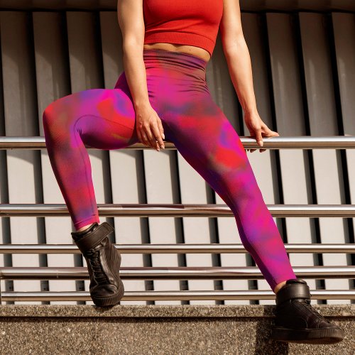 Trendy Hot Pink Red Violet Tie Dye Hippie Pattern Leggings