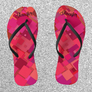 Trendy Hot Pink Retro Pattern Flip Flops