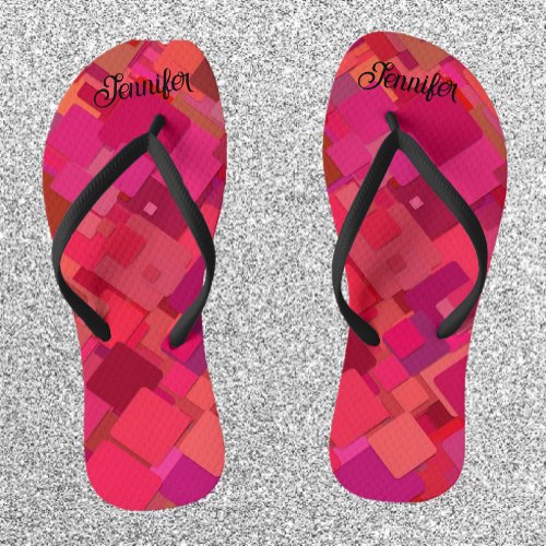 Trendy Hot Pink Retro Pattern Flip Flops
